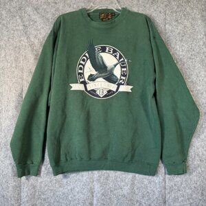 Vtg 90s Eddie Bauer Goose Graphic Pullover Crewneck Sweatshirt Mens Large Green